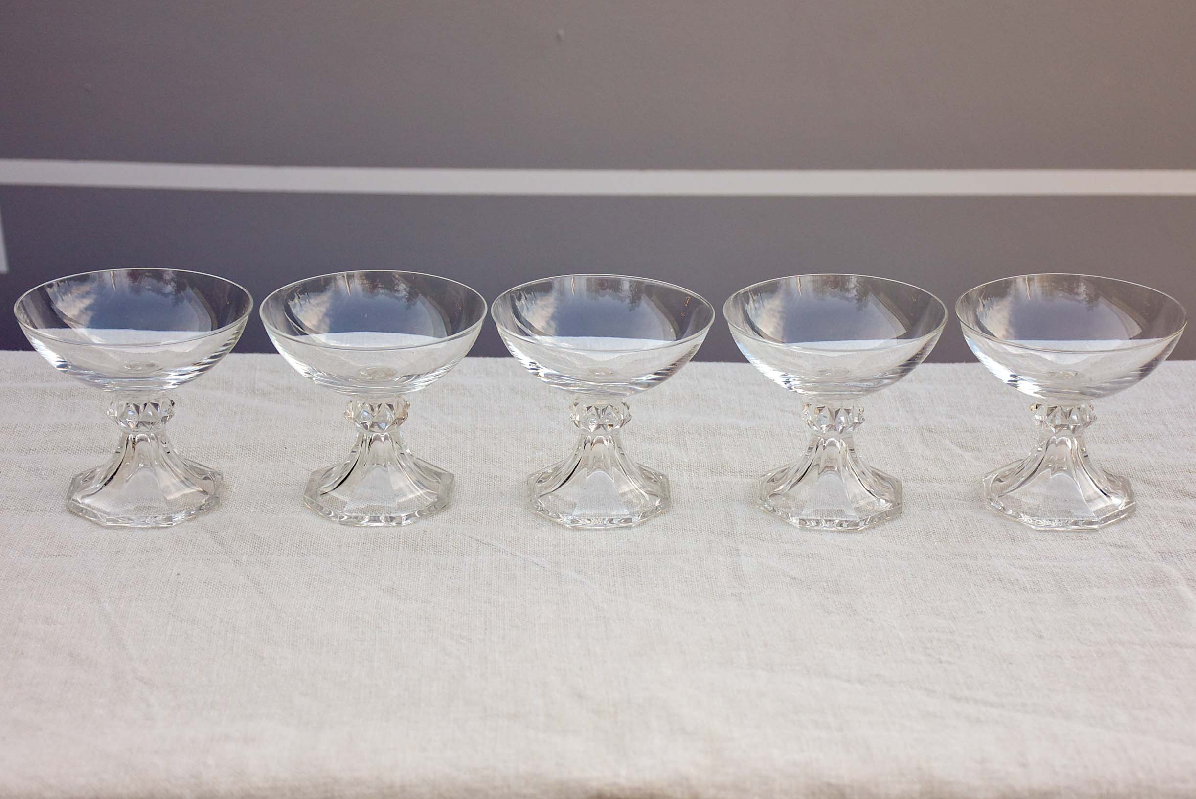 Ten vintage crystal champagne cups