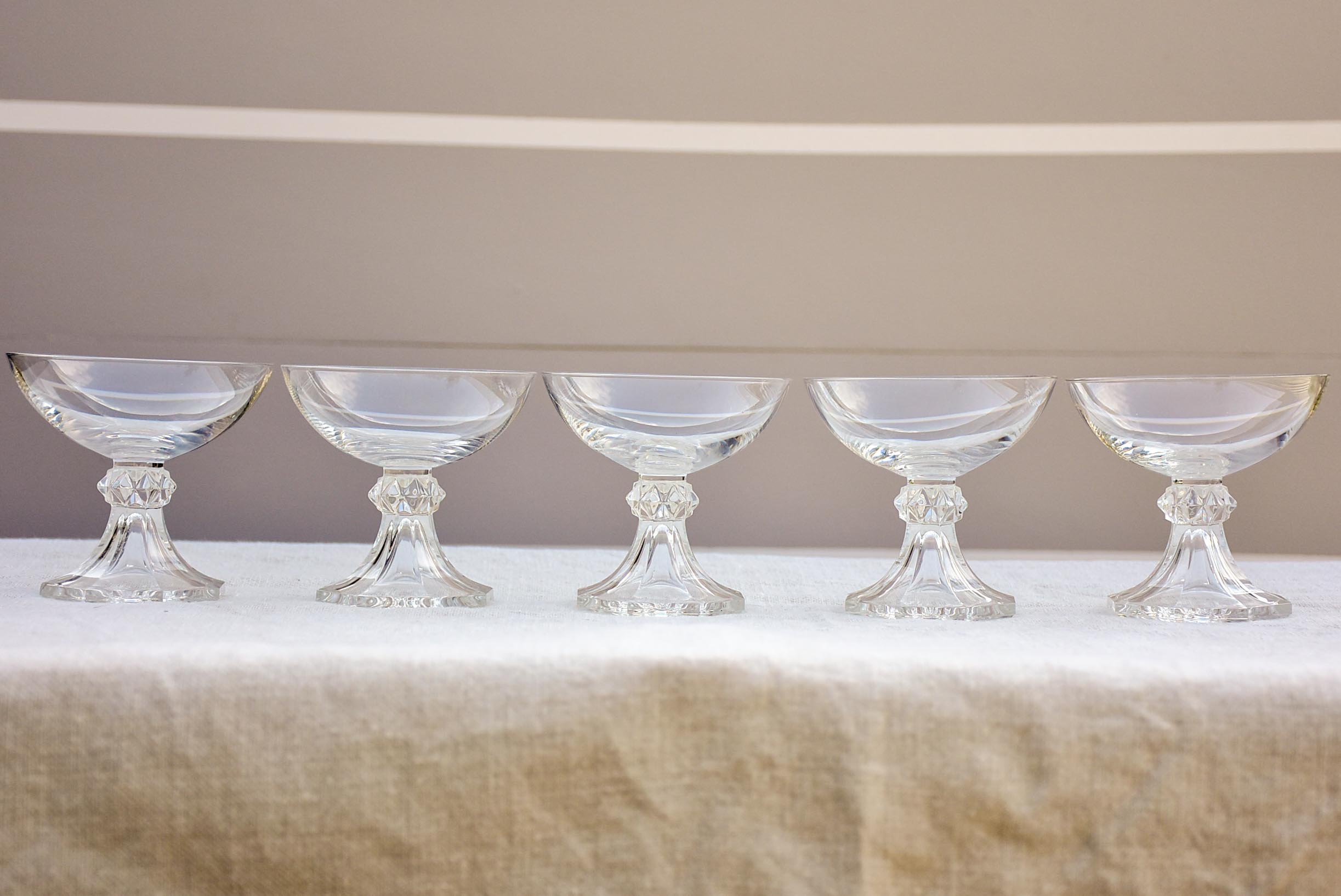 Ten vintage crystal champagne cups