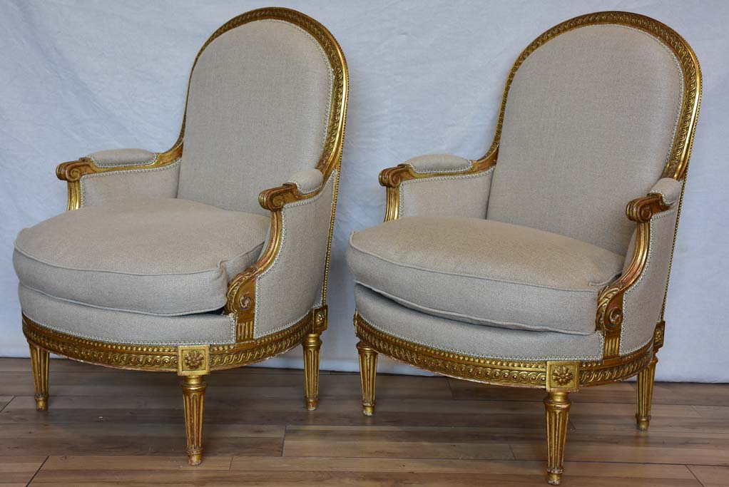 Fully restored pair of Napoleon III armchairs with giltwood frames