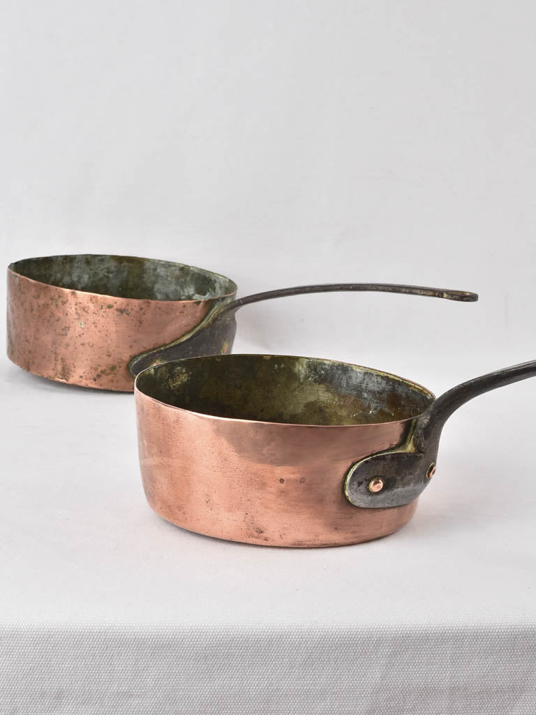 2 antique French copper saucepans