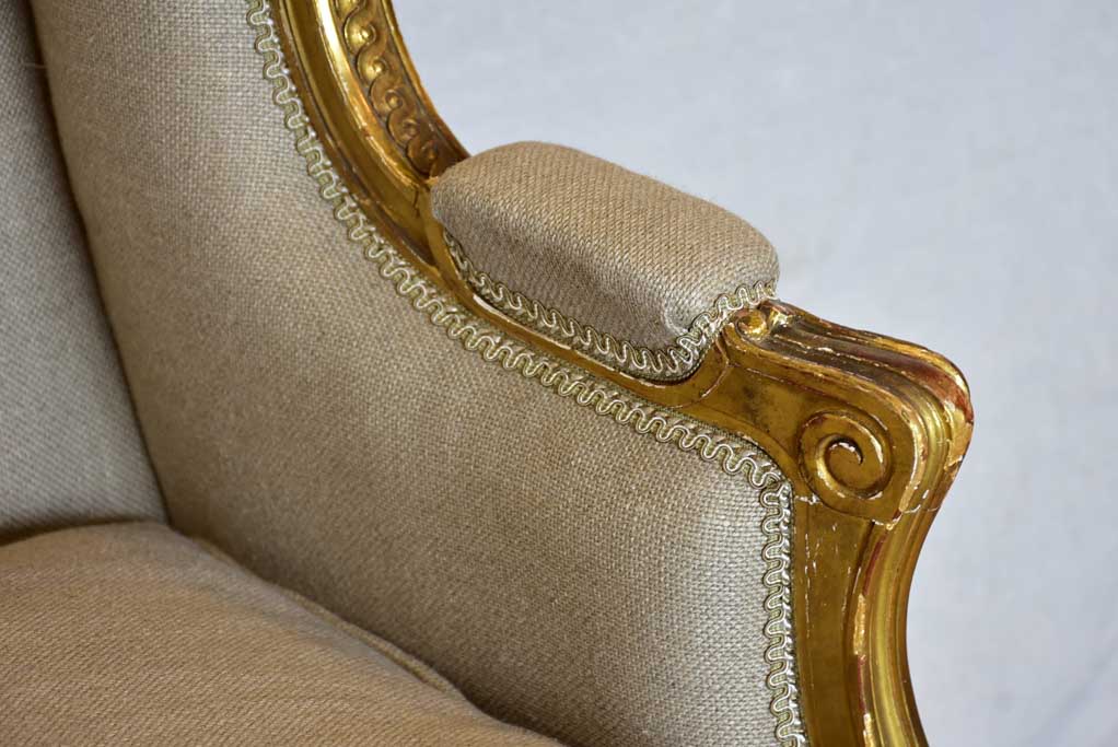 Fully restored Napoleon III wingback armchair with giltwood frame