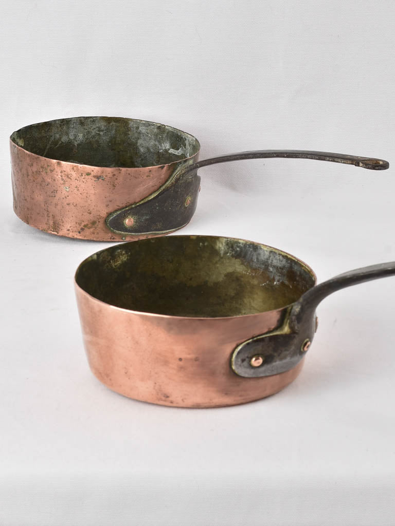 2 antique French copper saucepans