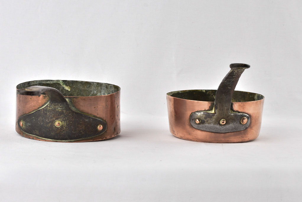 2 antique French copper saucepans