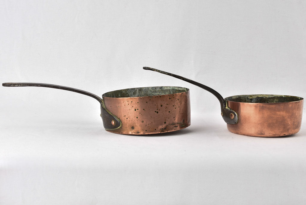 2 antique French copper saucepans