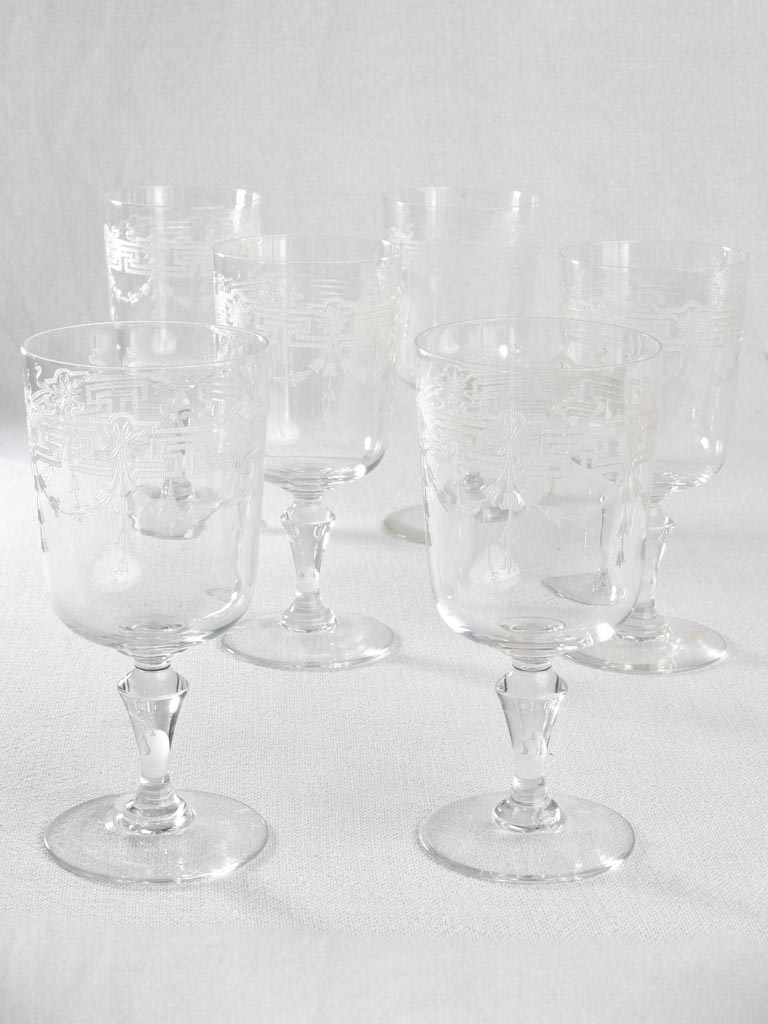 Set of 6 antique crystal wine glasses