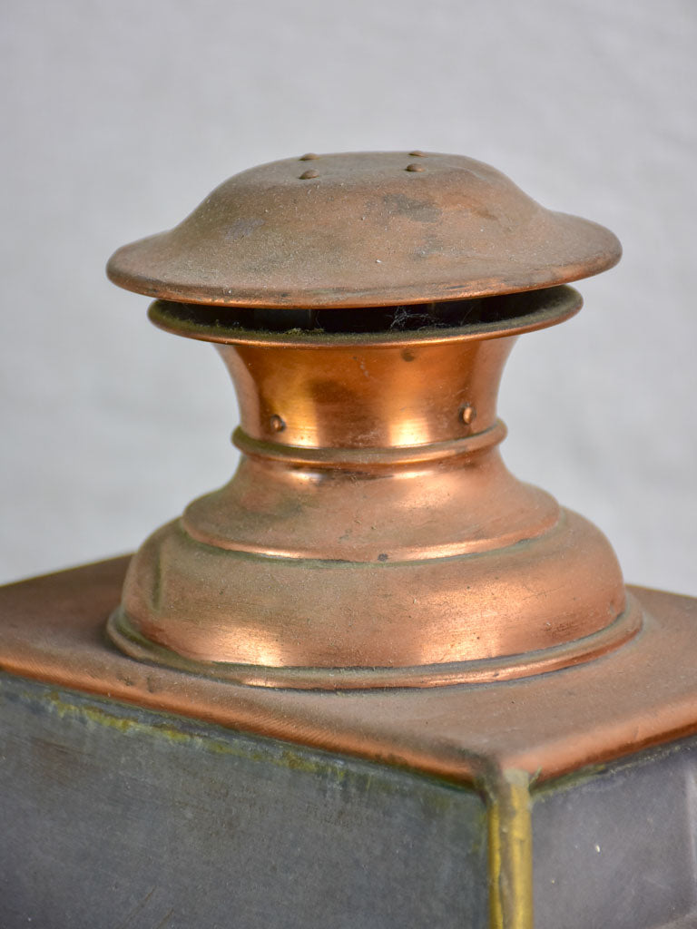 19th Century French wall lantern - copper and green frame 22½"