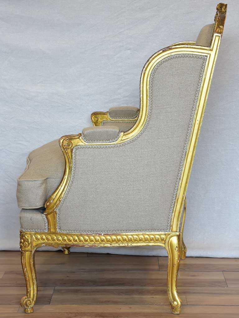 Fully restored Napoleon III wingback armchair with giltwood frame