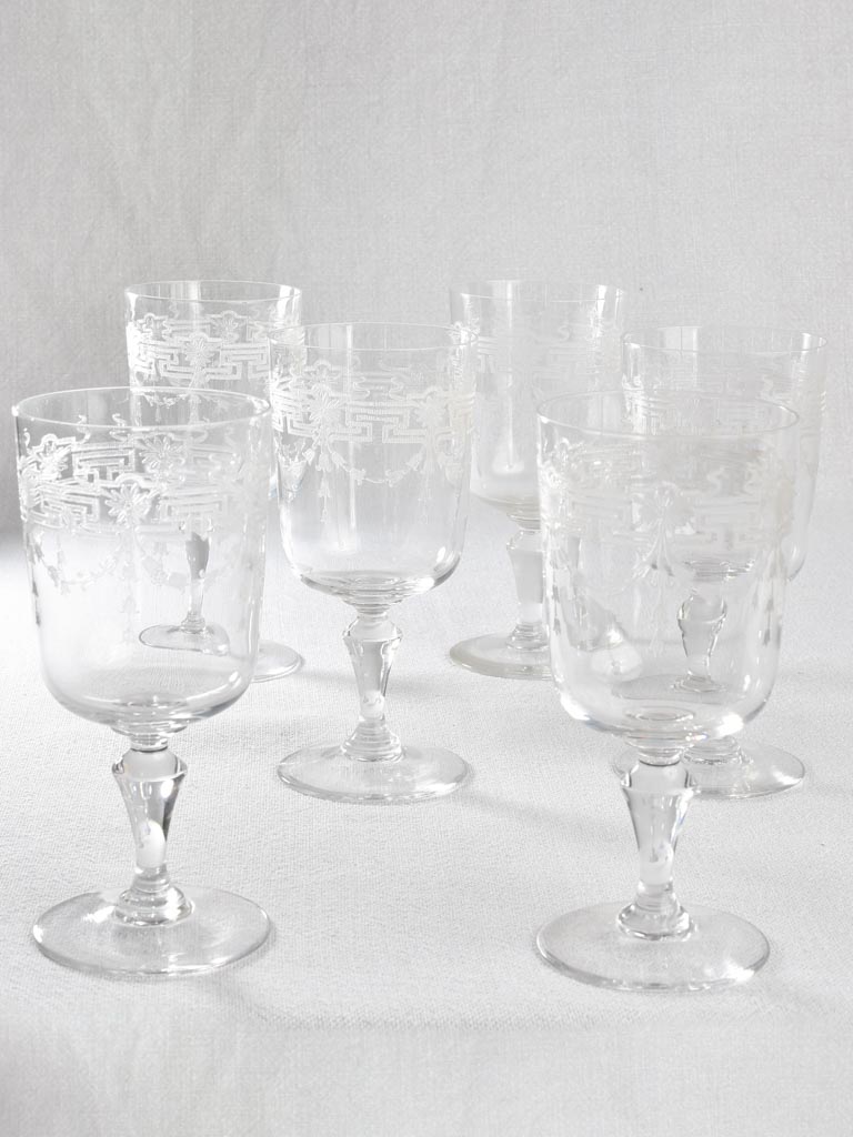 Set of 6 antique crystal wine glasses