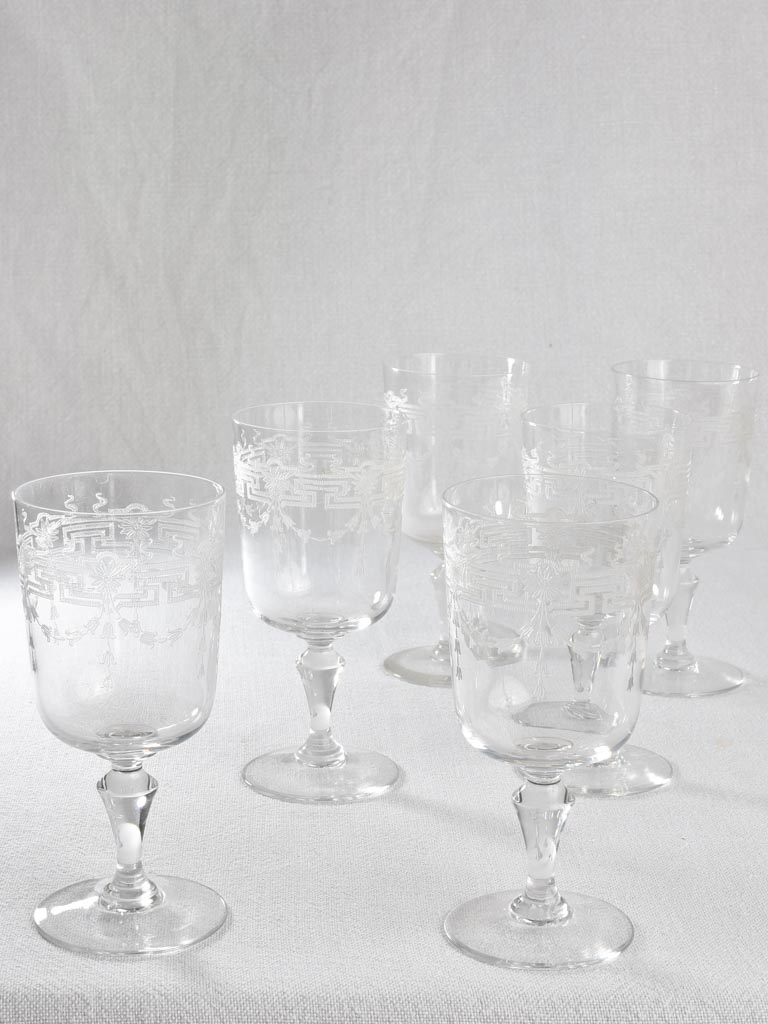 Set of 6 antique crystal wine glasses