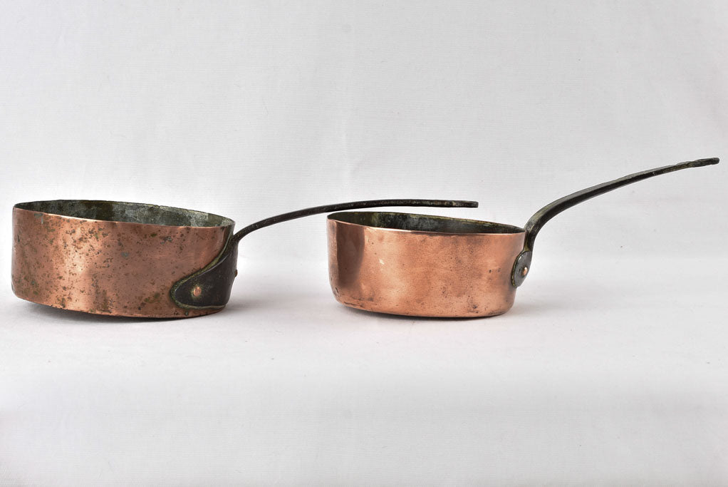 2 antique French copper saucepans