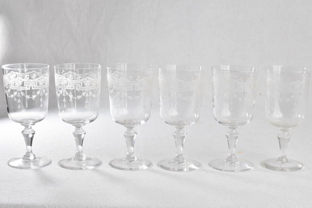 Set of 6 antique crystal wine glasses