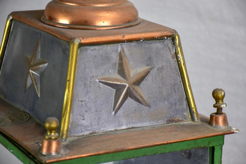 19th Century French wall lantern - copper and green frame 22½"