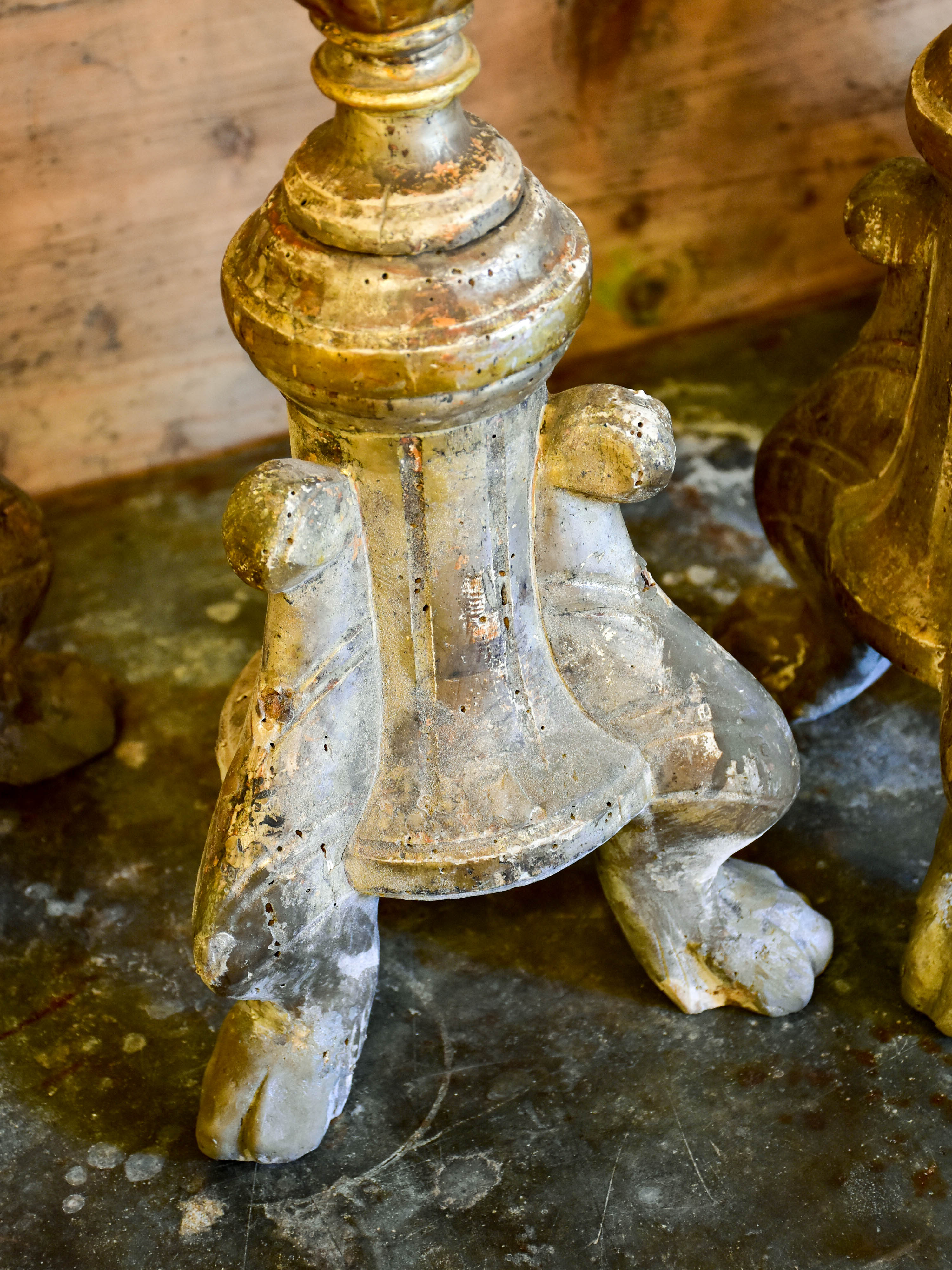 Four large antique Italian church candlesticks