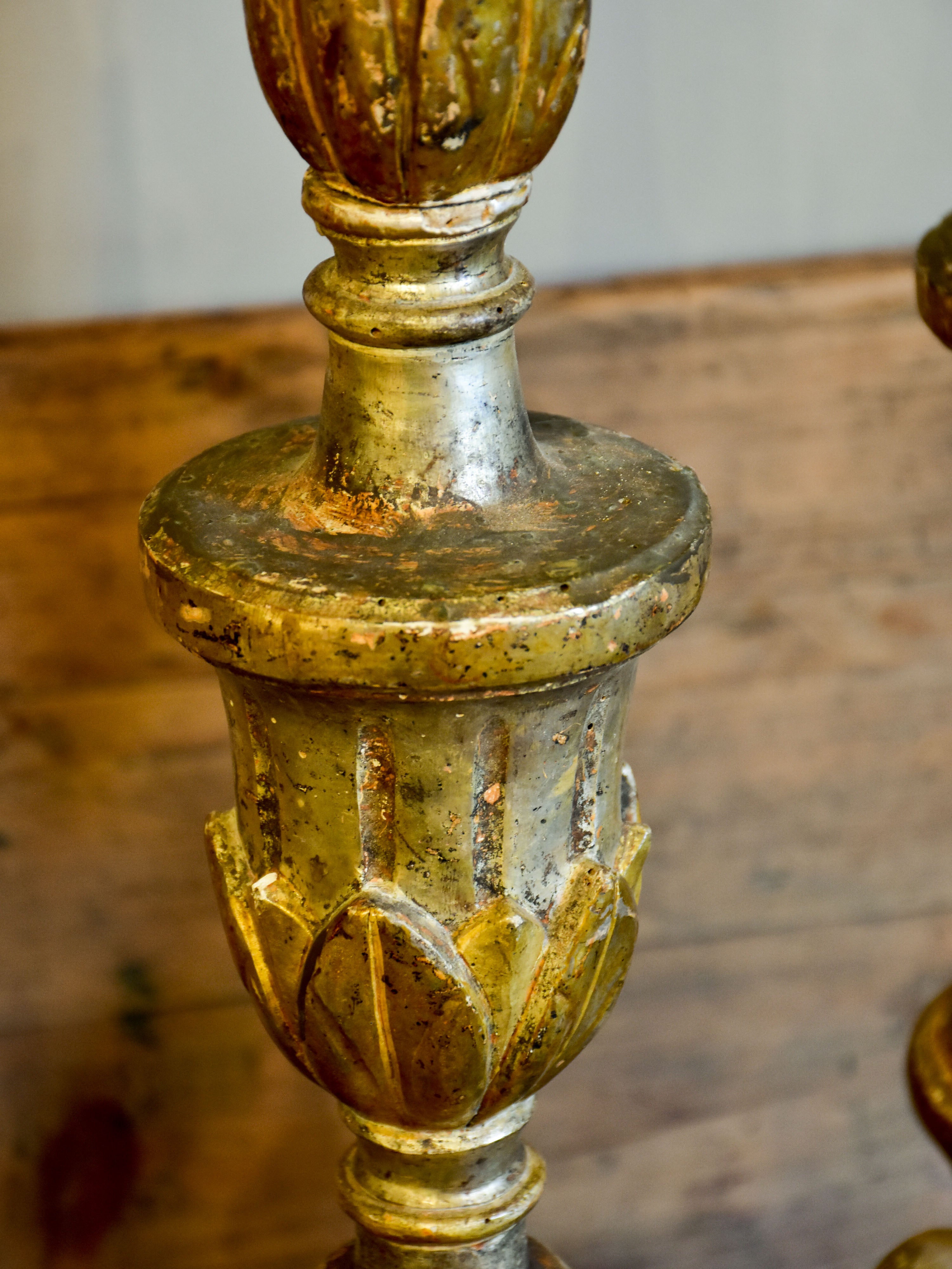 Four large antique Italian church candlesticks