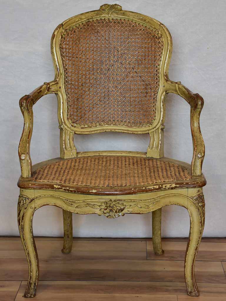 Original 18th Century French provincial armchair with rattan seat and original patina