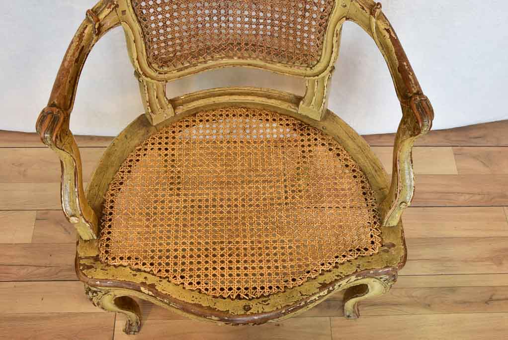 Original 18th Century French provincial armchair with rattan seat and original patina