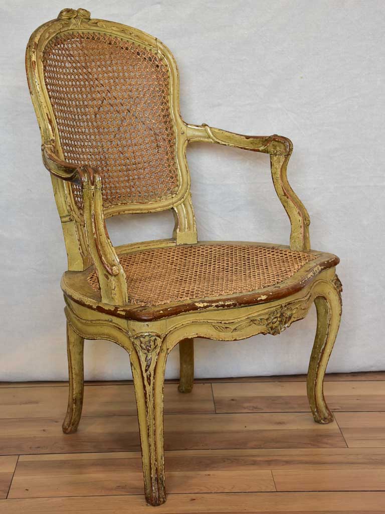 Original 18th Century French provincial armchair with rattan seat and original patina