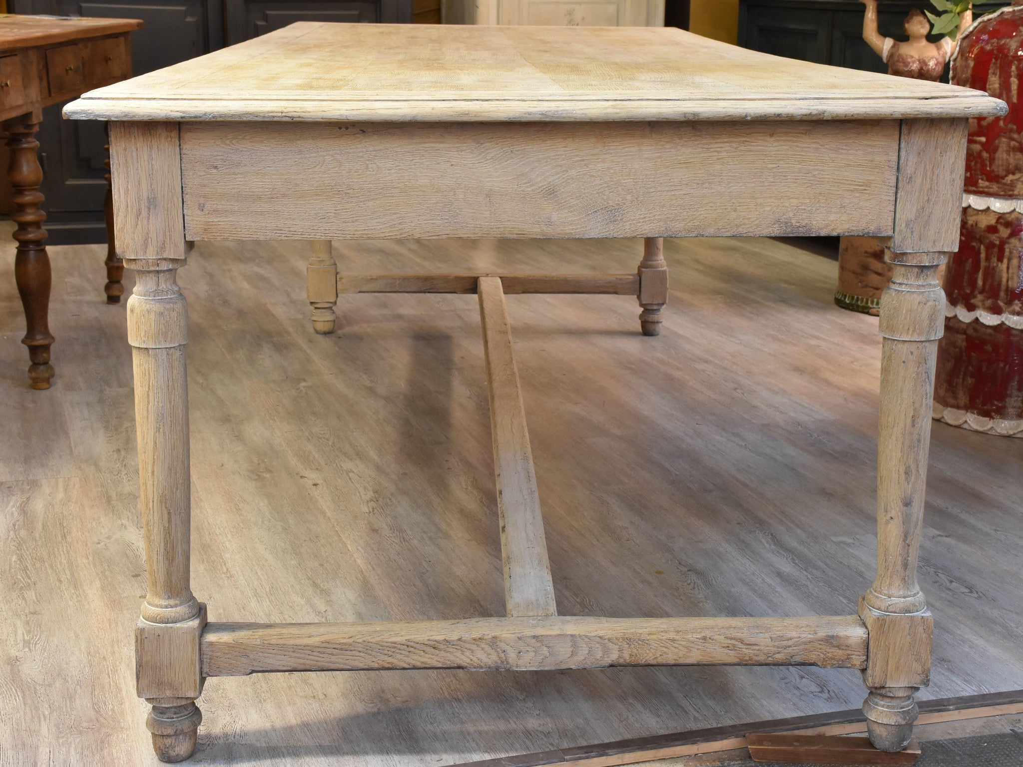 Dining table, large, stripped oak, 19th-century