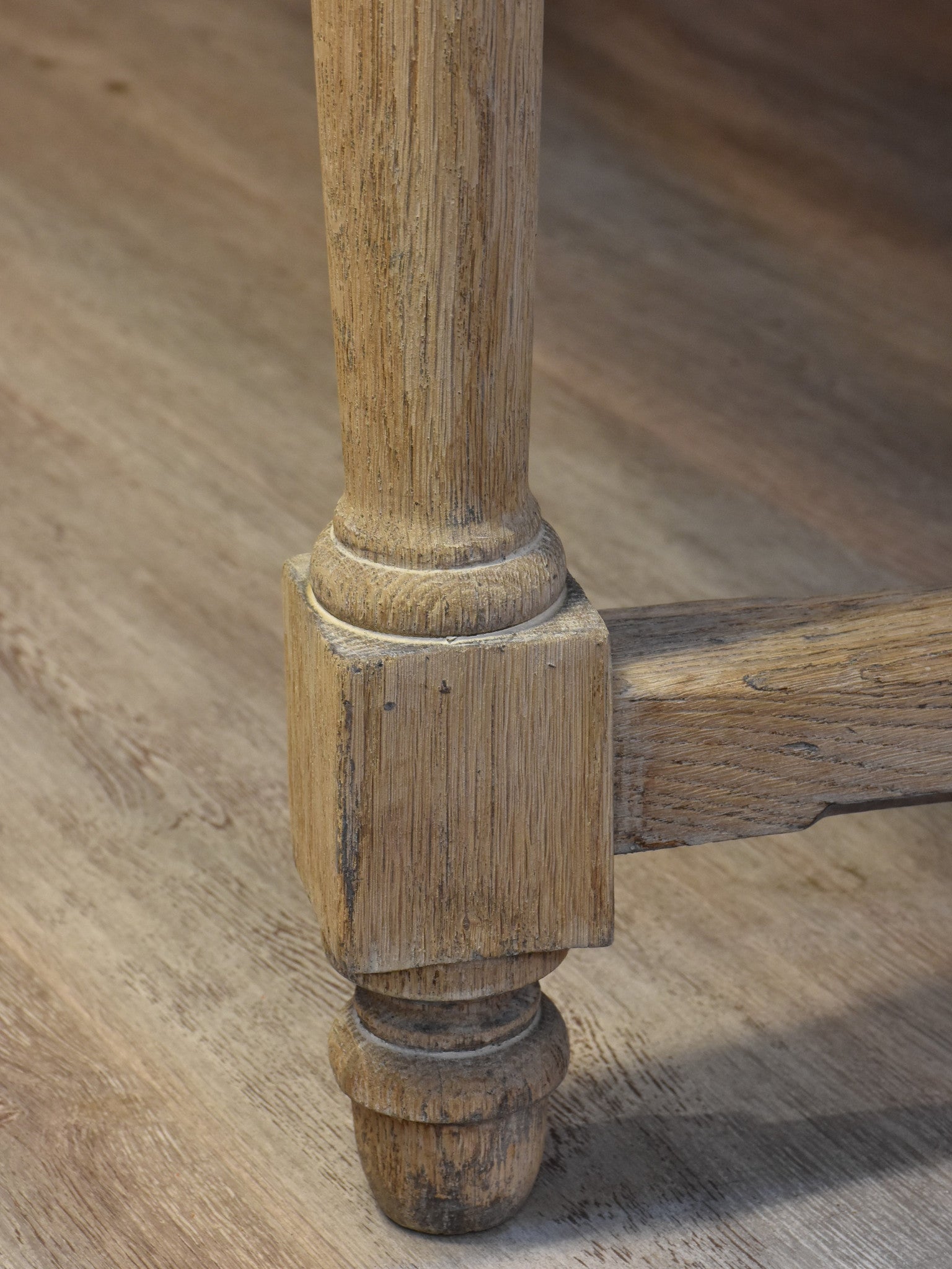 Dining table, large, stripped oak, 19th-century