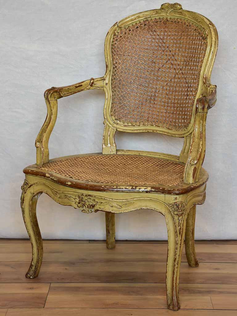 Original 18th Century French provincial armchair with rattan seat and original patina