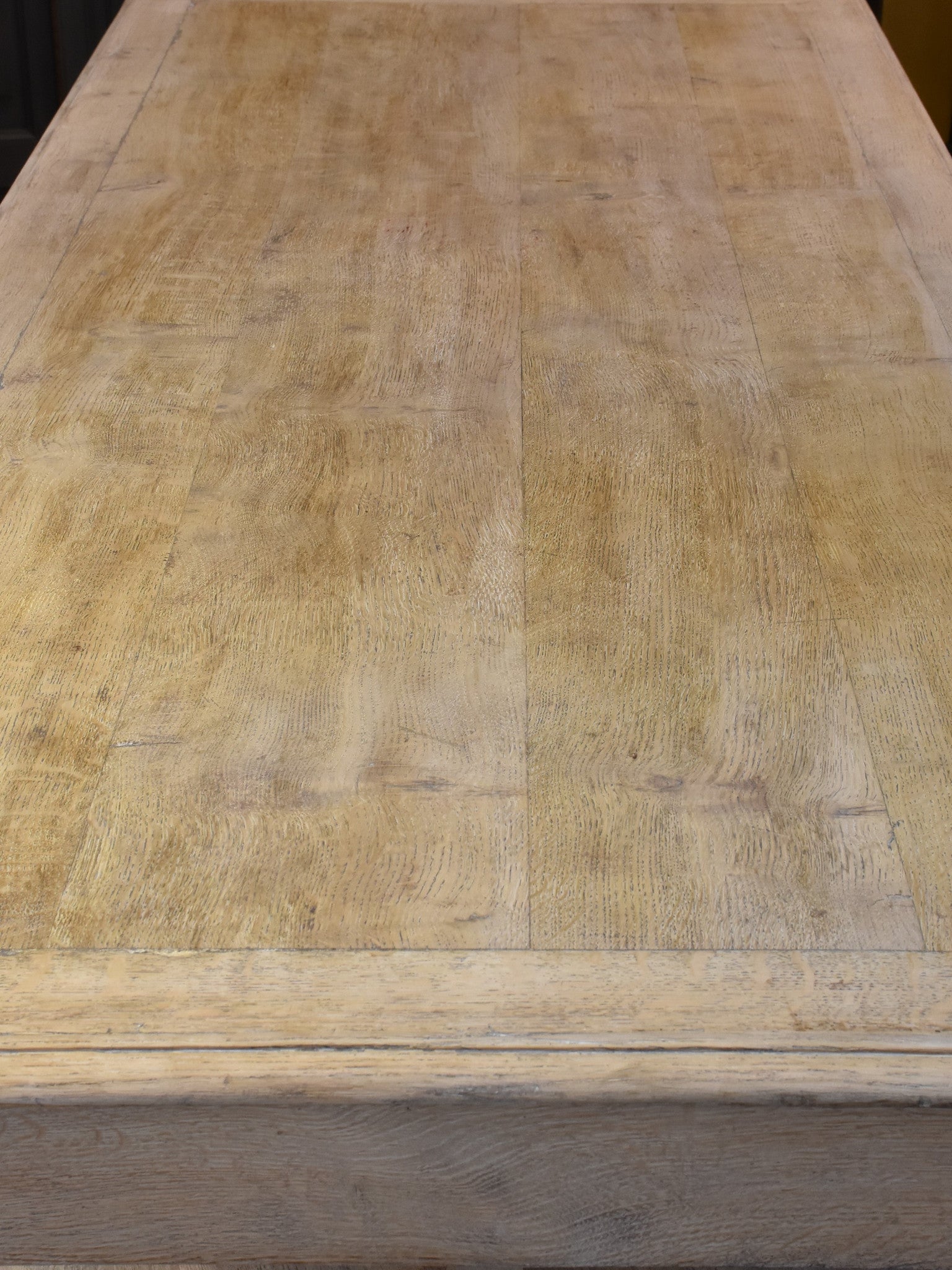 Dining table, large, stripped oak, 19th-century