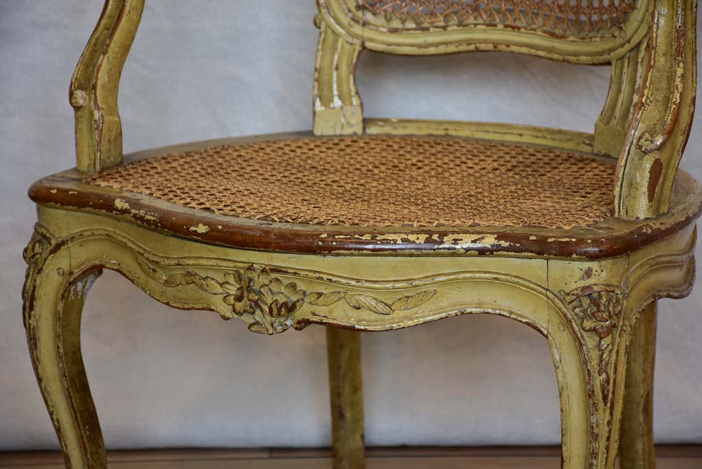 Original 18th Century French provincial armchair with rattan seat and original patina