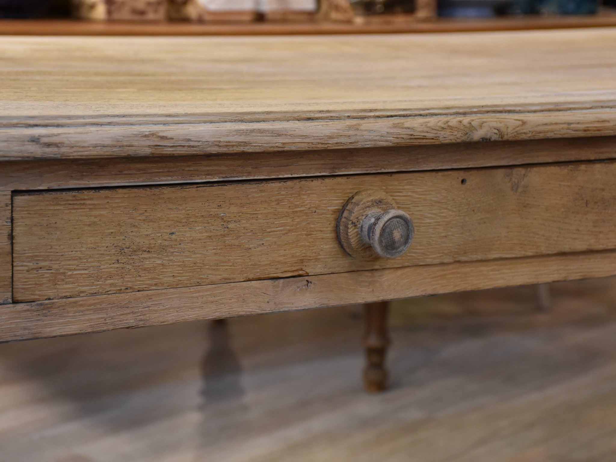 Dining table, large, stripped oak, 19th-century