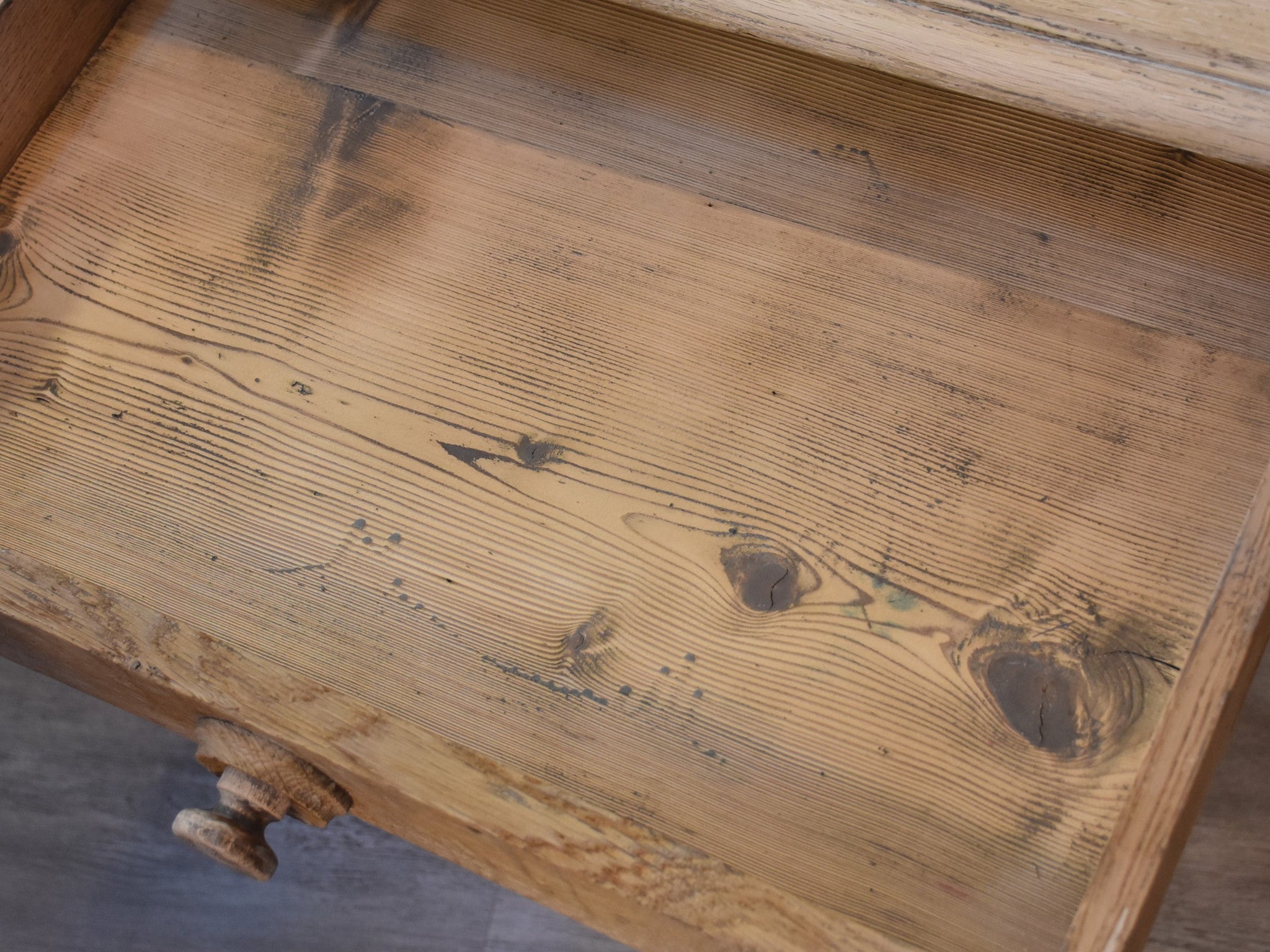 Dining table, large, stripped oak, 19th-century