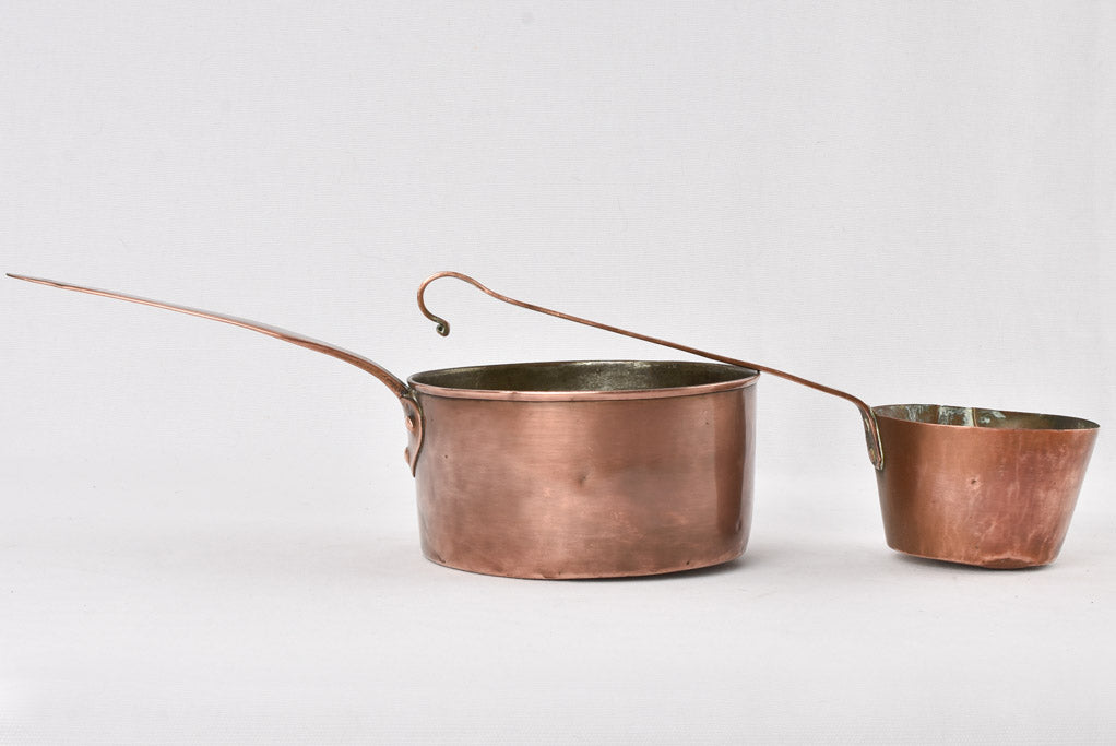 2 antique French copper pots - pourer & saucepan