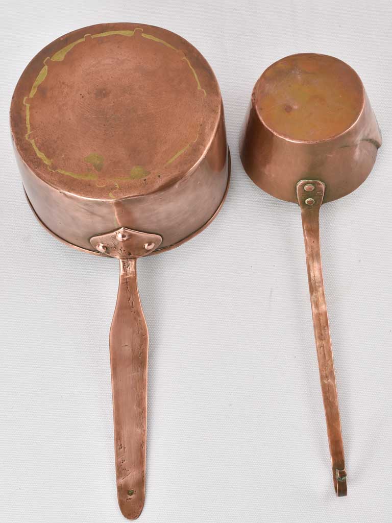 2 antique French copper pots - pourer & saucepan