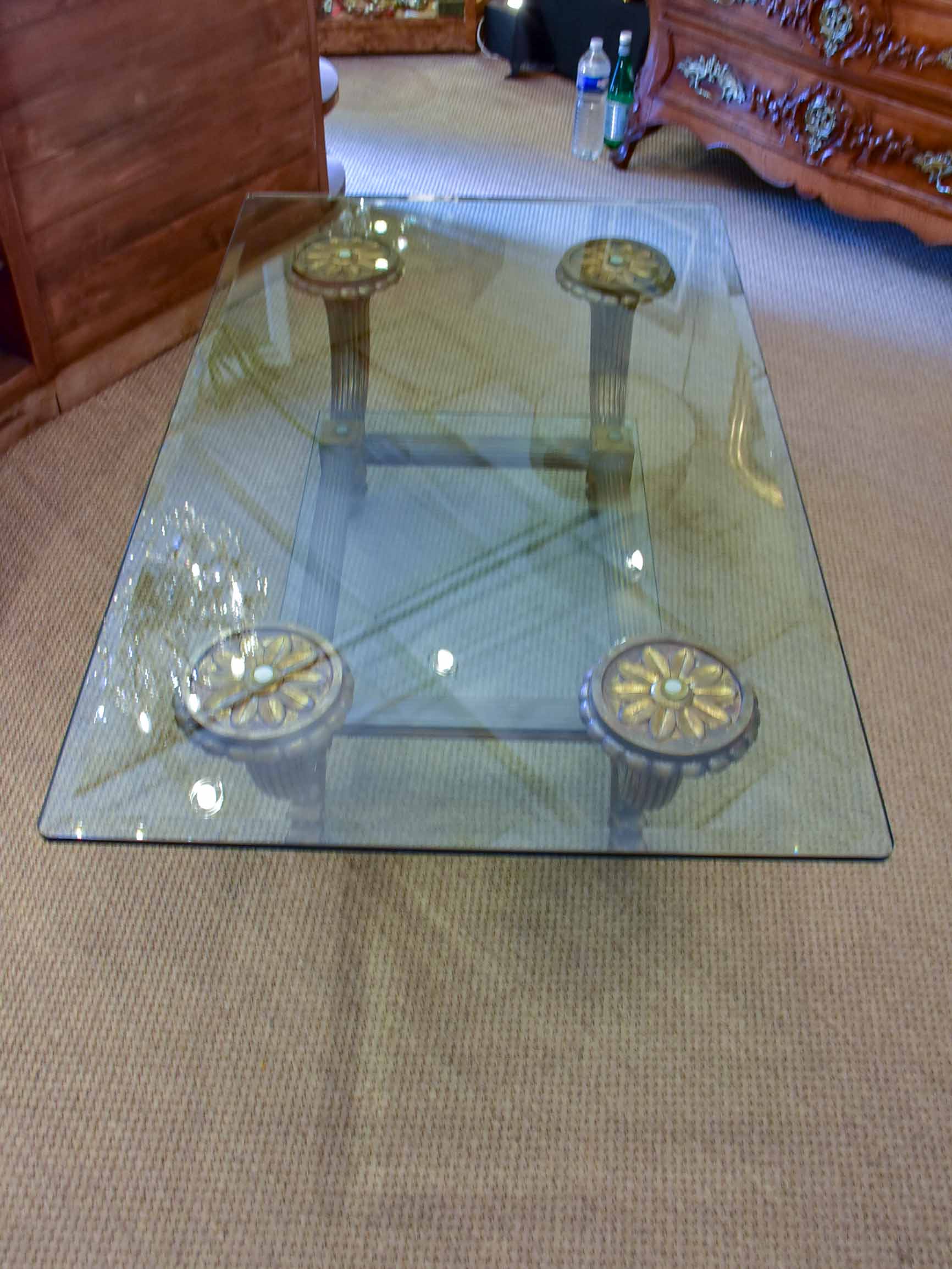 Mid-century Italian coffee table with thick glass top