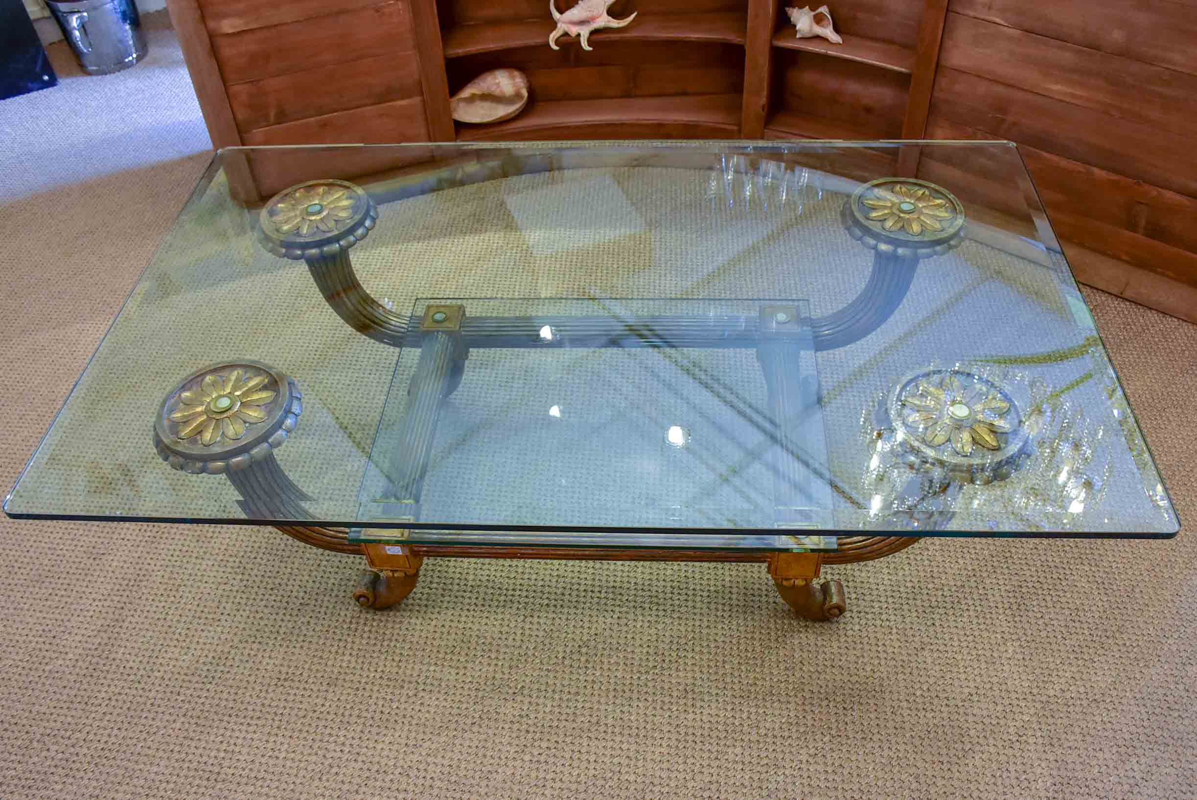 Mid-century Italian coffee table with thick glass top