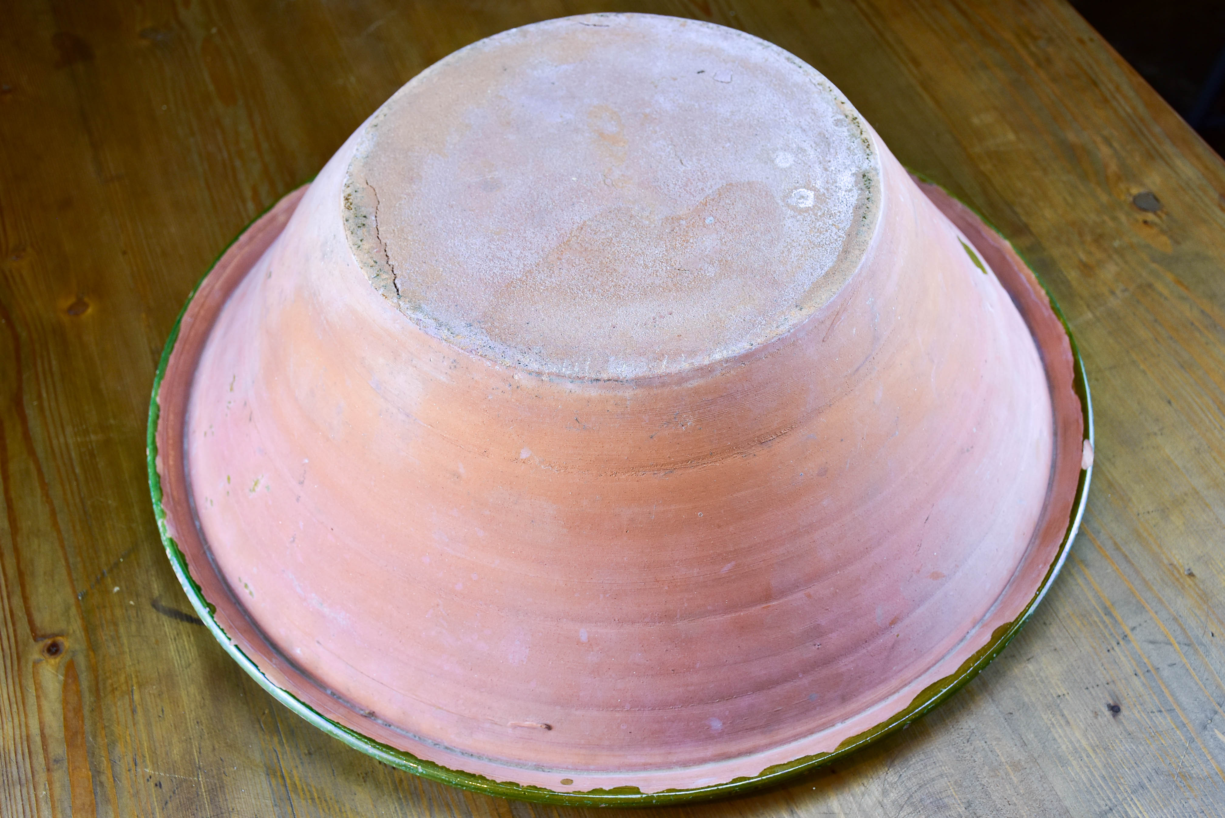 Vintage French preserving bowl with green glaze