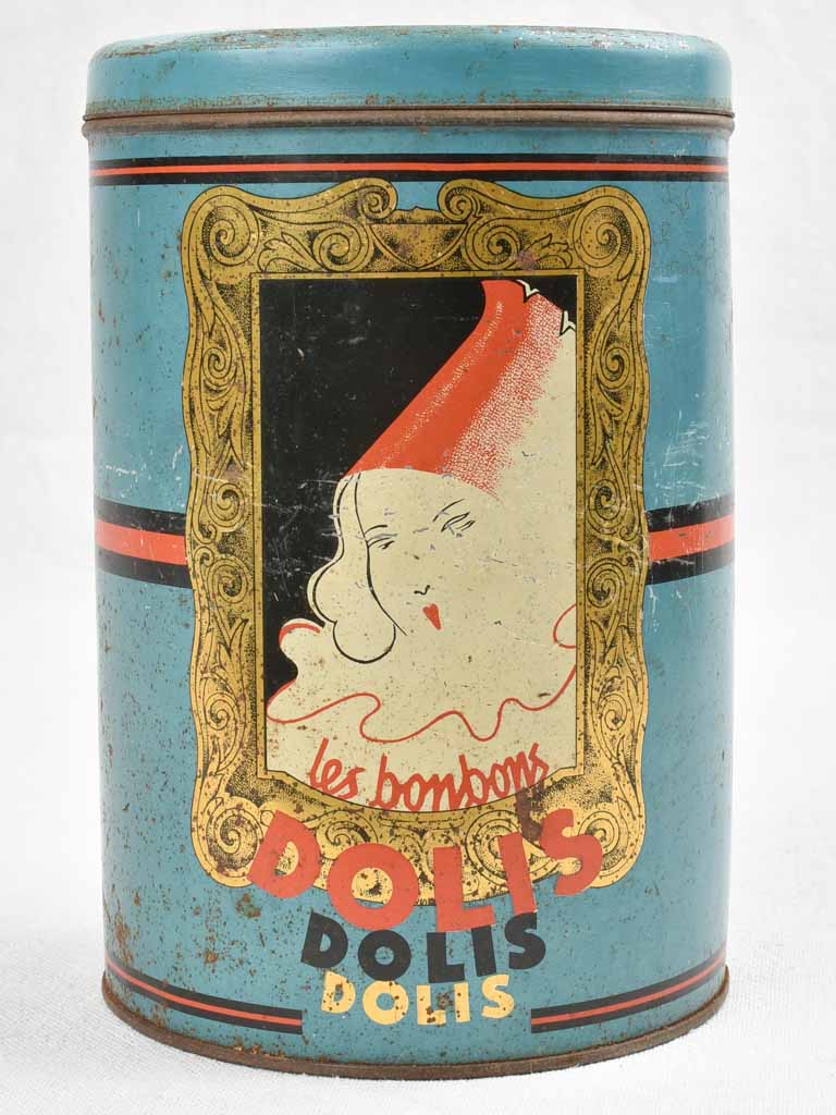 Antique Bonbon Dolis candy tin canister