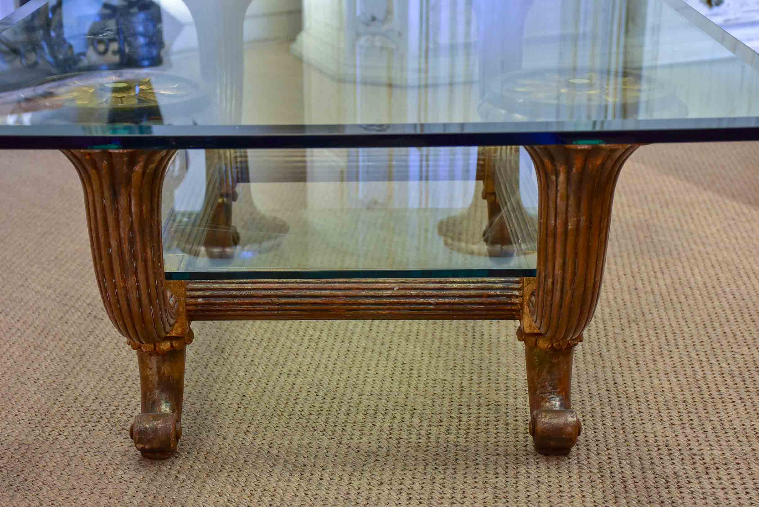 Mid-century Italian coffee table with thick glass top