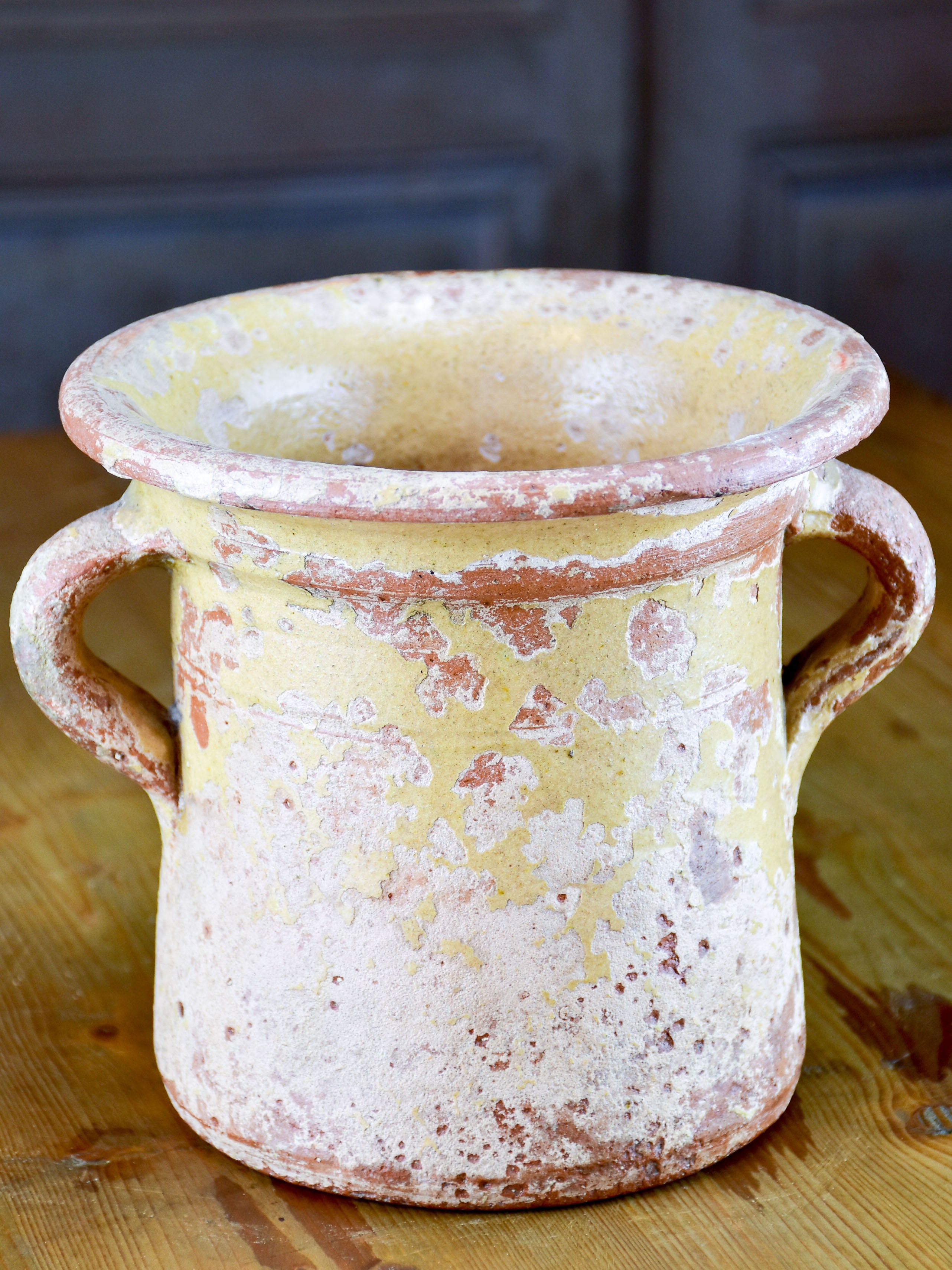 Rustic antique French preserving pot with handles