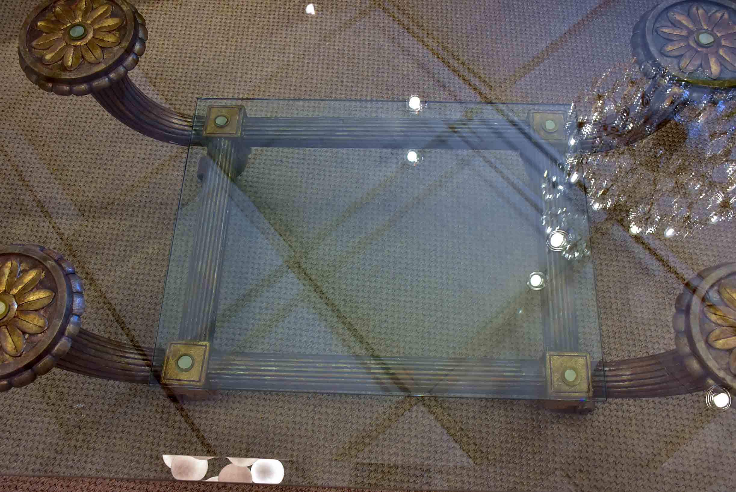 Mid-century Italian coffee table with thick glass top