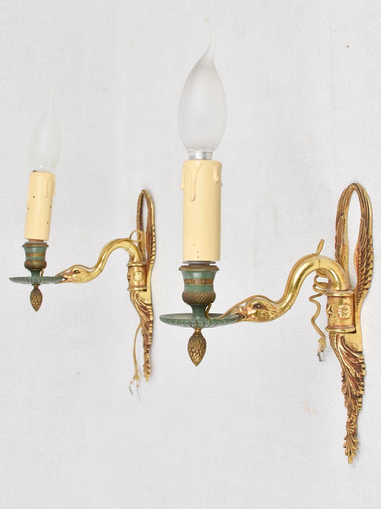 Wall sconces, goose neck, vintage (pair) 12¼"