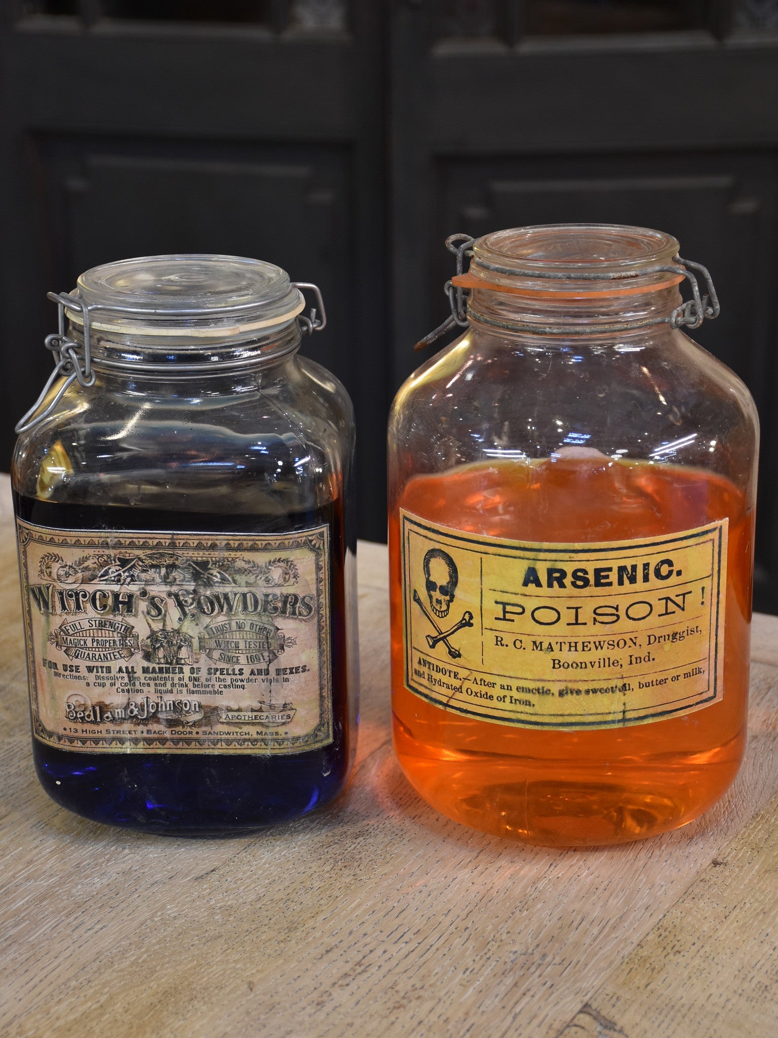 French apothecary glass bottles – arsenic and potion