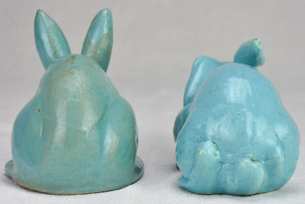 RESERVED DB - Two Art Deco bunnies, blue earthenware