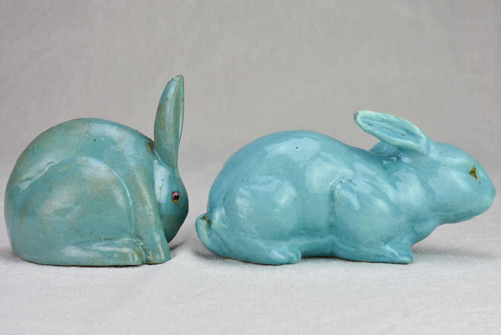 RESERVED DB - Two Art Deco bunnies, blue earthenware