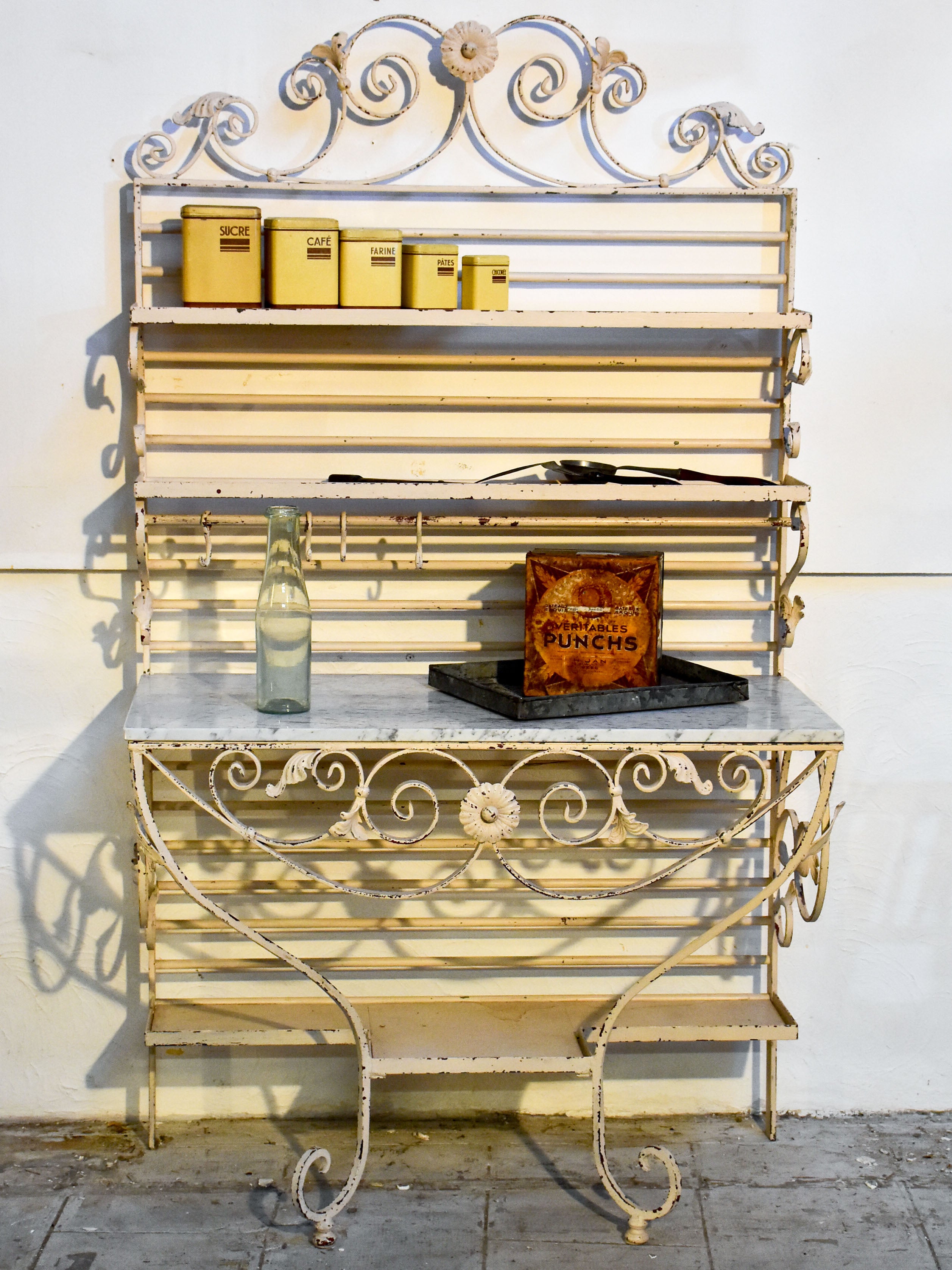 Vintage French butcher’s display table with shelving