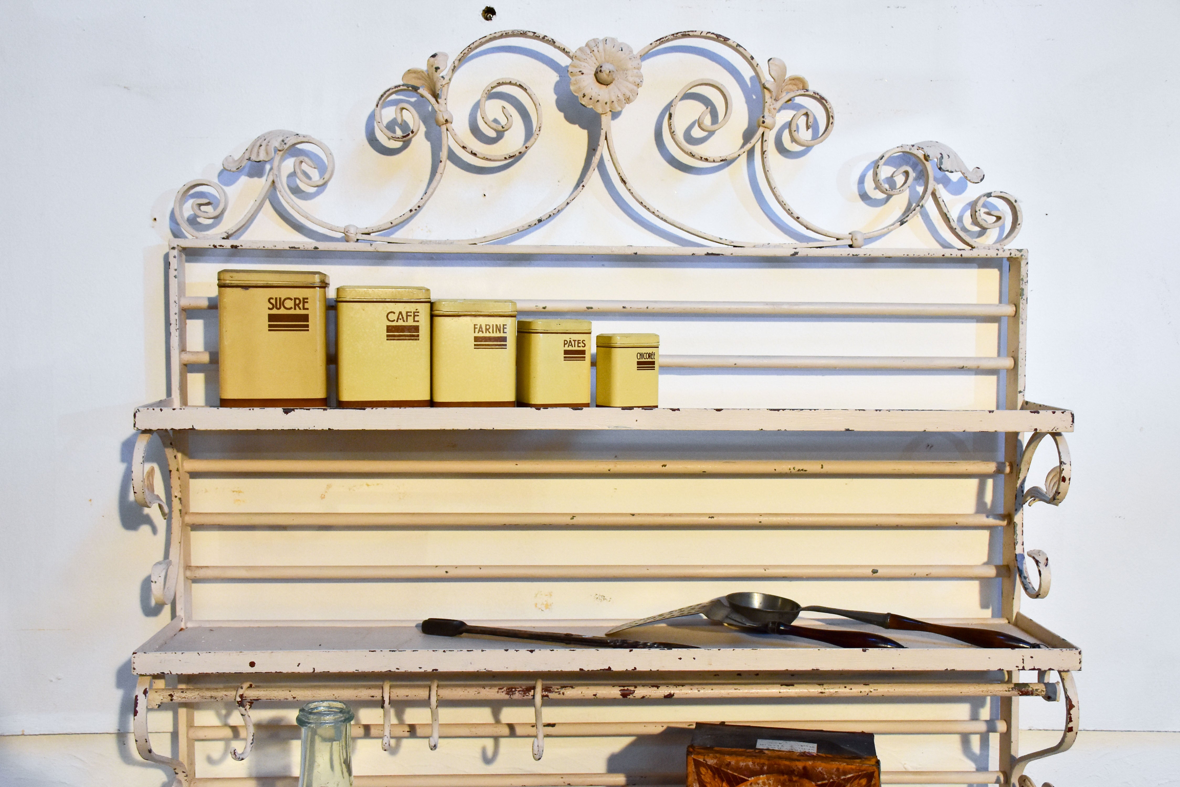 Vintage French butcher’s display table with shelving