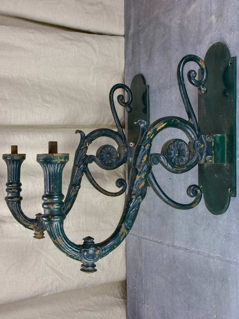 Pair of antique French outdoor wall sconces - cast iron