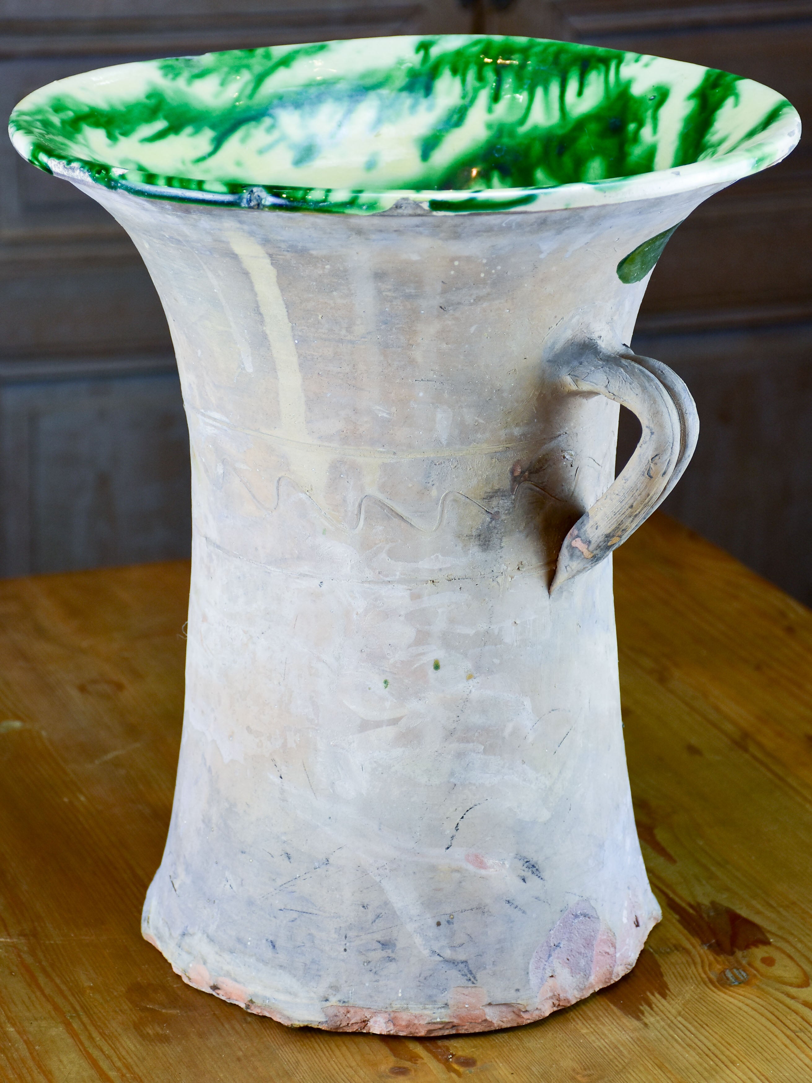 Very large confit pot with yellow & green glaze