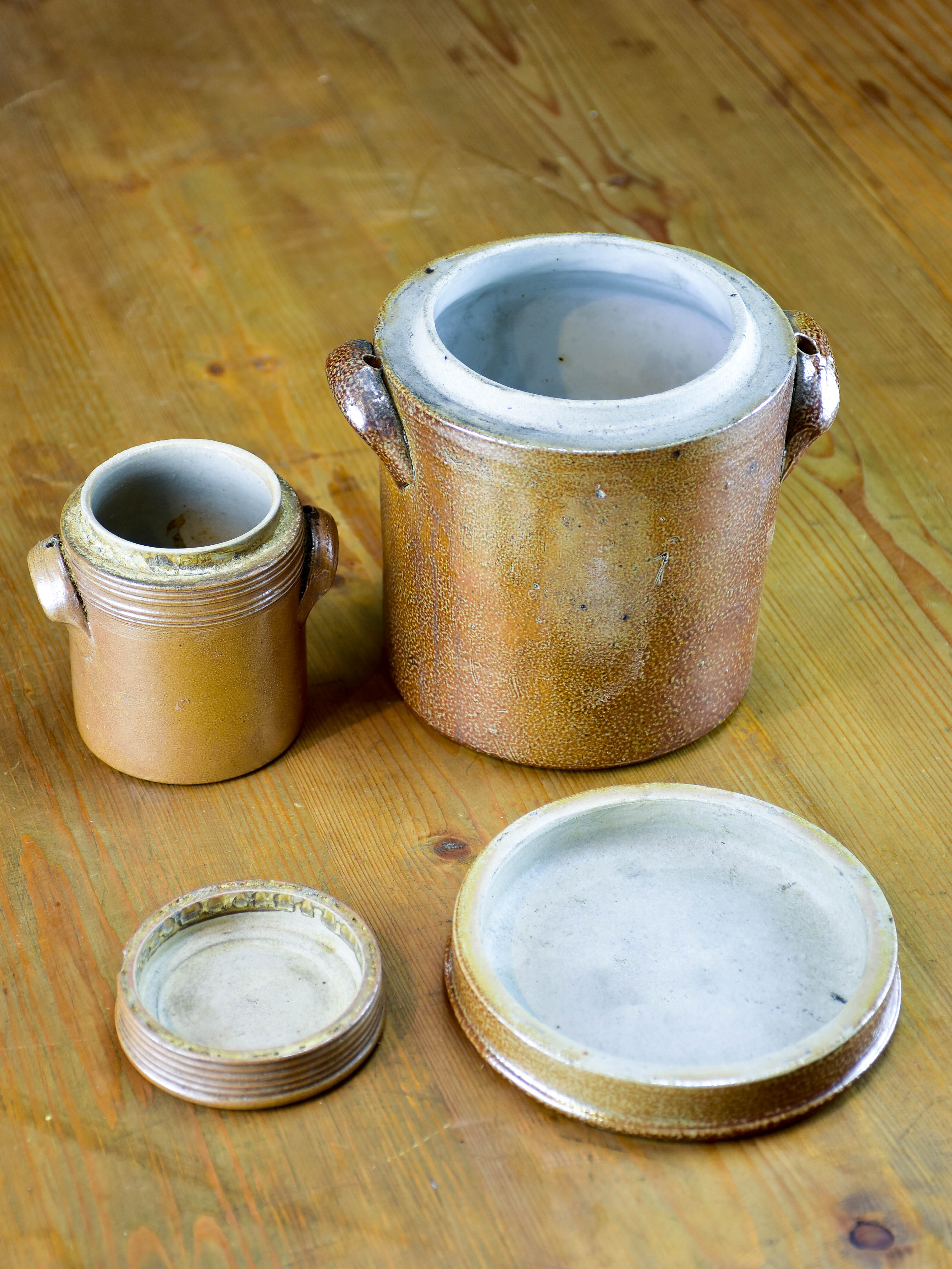 Two stoneware preserving jars with lids - 1950's