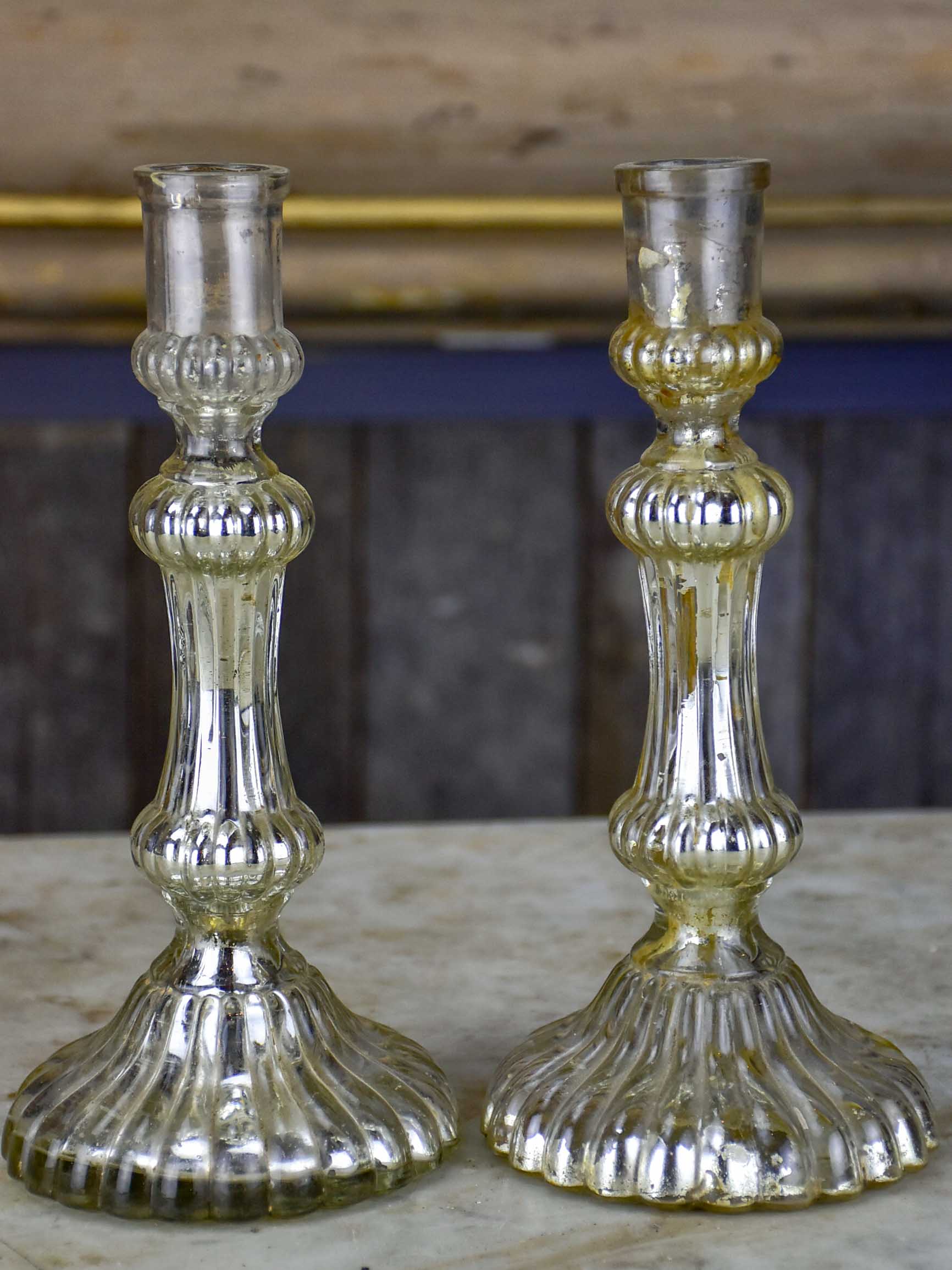 Pair of 19th Century mercury glass candlesticks