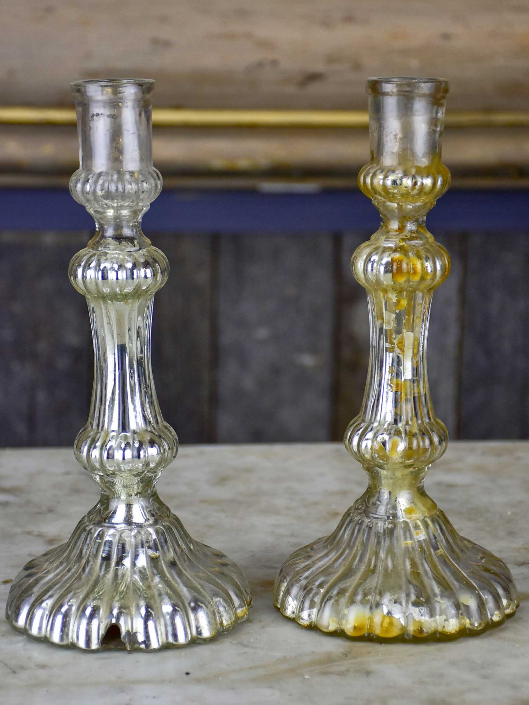 Pair of 19th Century mercury glass candlesticks