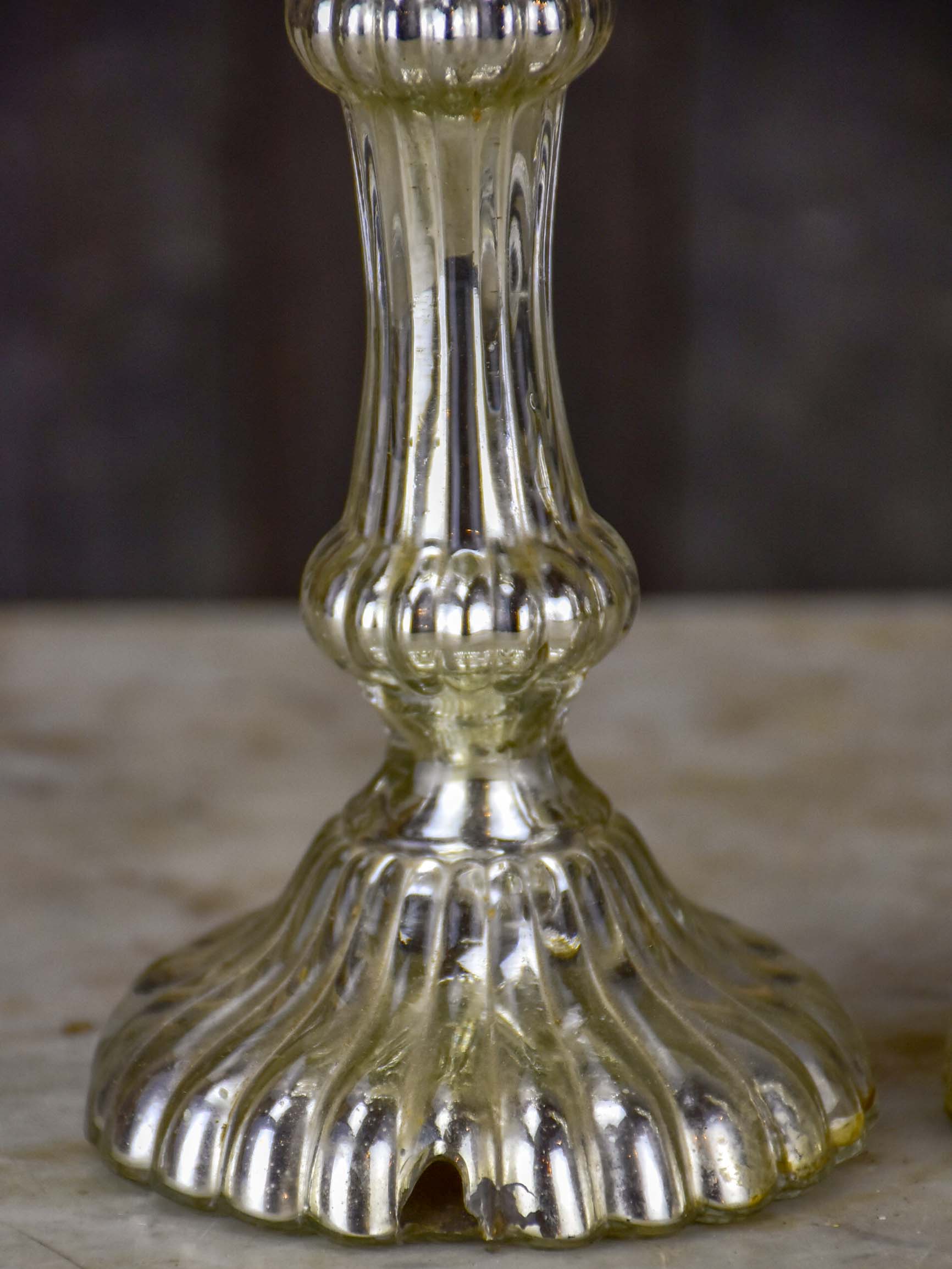 Pair of 19th Century mercury glass candlesticks