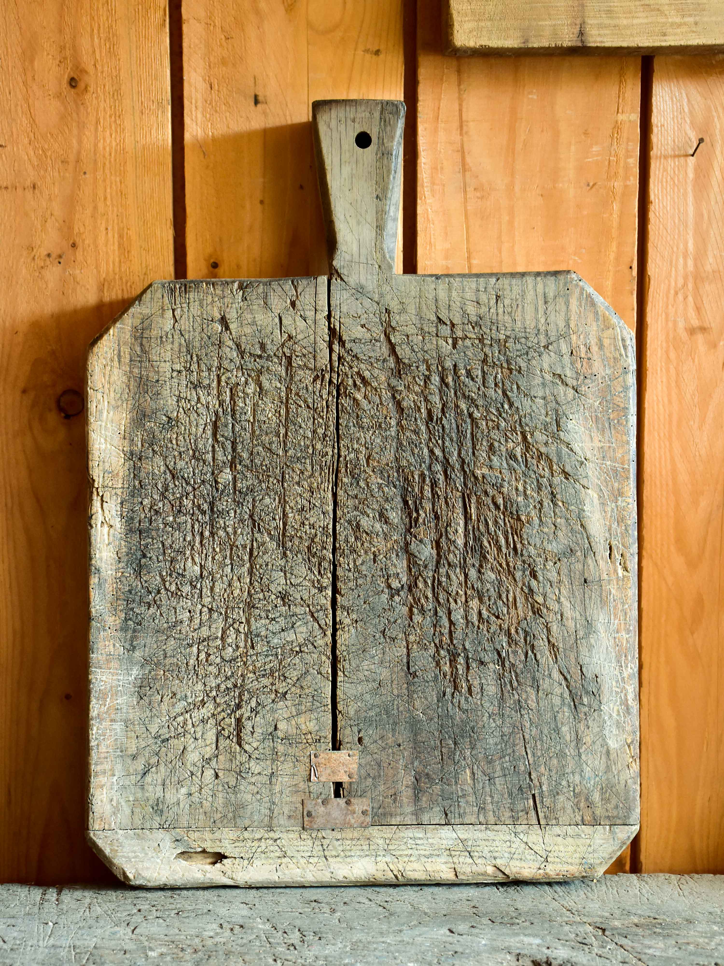 Antique French cutting board with chamfered corners